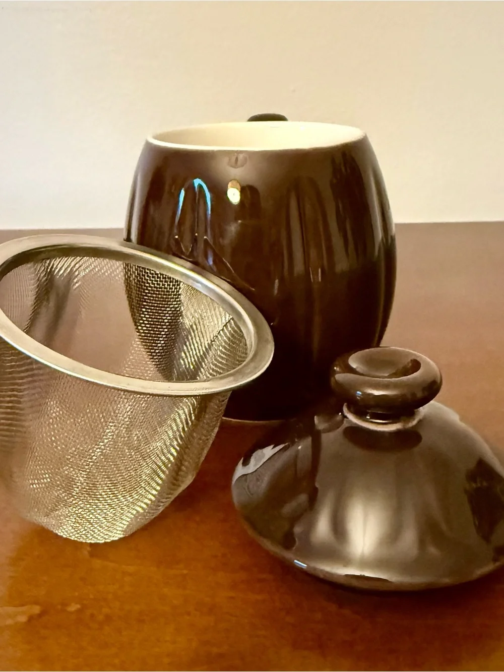 Teavana Brown Glazed Ceramic Honey Pot with Lid